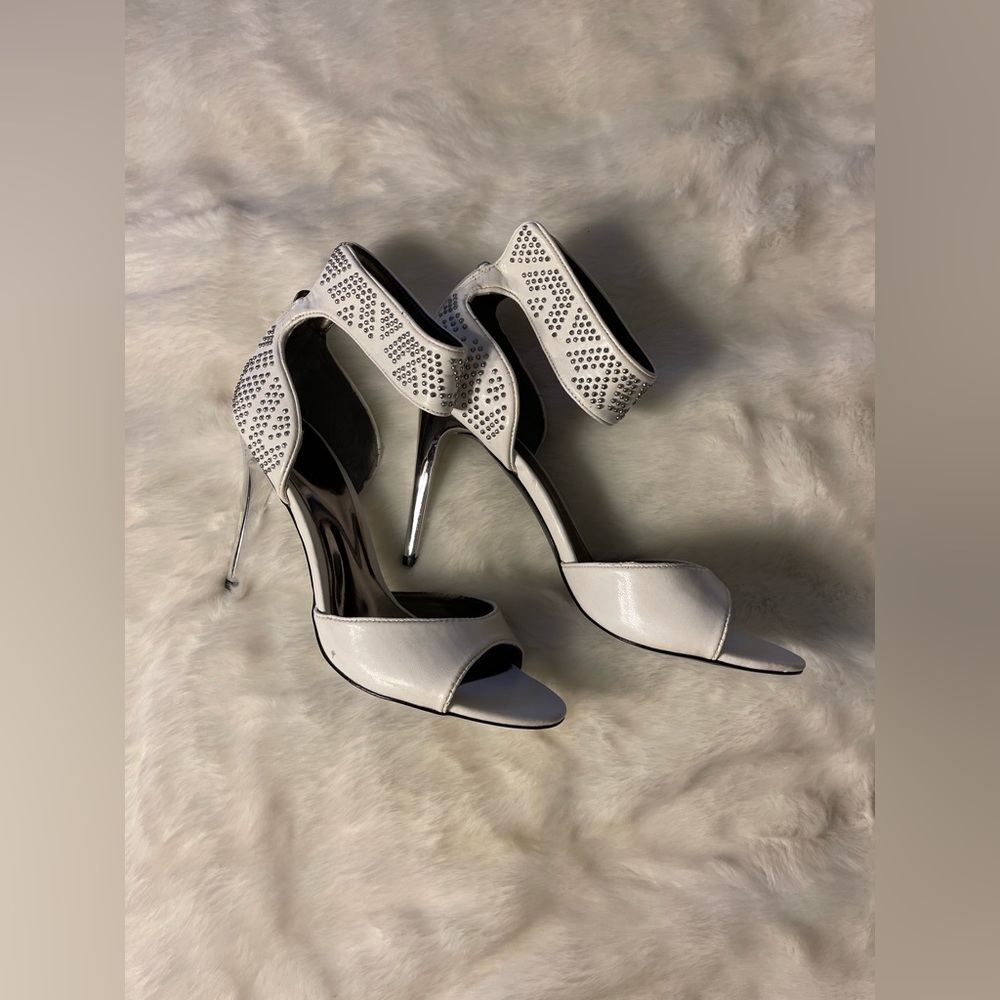 White heels Carlos Santa ankle strap heel